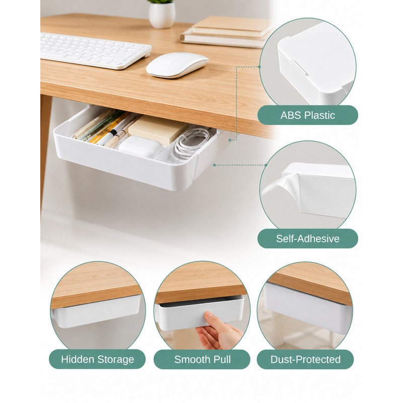Under Desk Drawer Organizer for Office & Study - Self-Adhesive