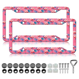 HCSS 2PCS Pink Flamingo License Plate Frames,Bird Animal Aluminum Metal License Plate Holder Covers Car Accessory,Rust-Proof Waterproof Car Decorative Tag Frames for Standard US 12x6 Inch