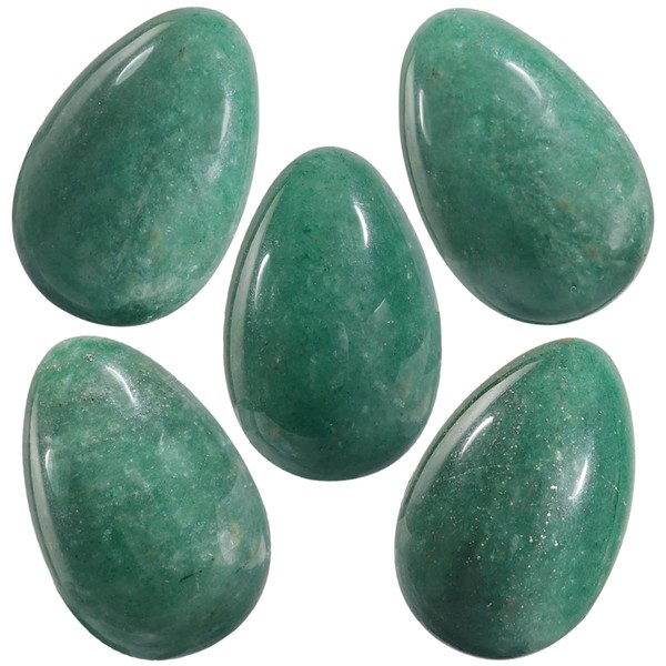 Nupuyai Pack of 5 Polished Healing Worry Stone Crystal Egg Decor, Puff Oval Pocket Palm Stones Kit for Meditation Relaxation Reiki Balancing, Green Aventurine Stone