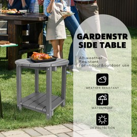 GARDENSTAR Adirondack Round Outdoor Side Table 2-Tier Storage Patio Side Table, HDPE End Tables for Backyard Pool Porch Garden Lawn (Grey)