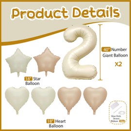 21st Birthday Decoration 12rd Decor 8PCS 40" Giant Number 21 Balloons Ice Cream White Twenty-one Balloons Ivory Caramel Foil Star Balloons For 21 12 Years Old Birthday BOHO Party