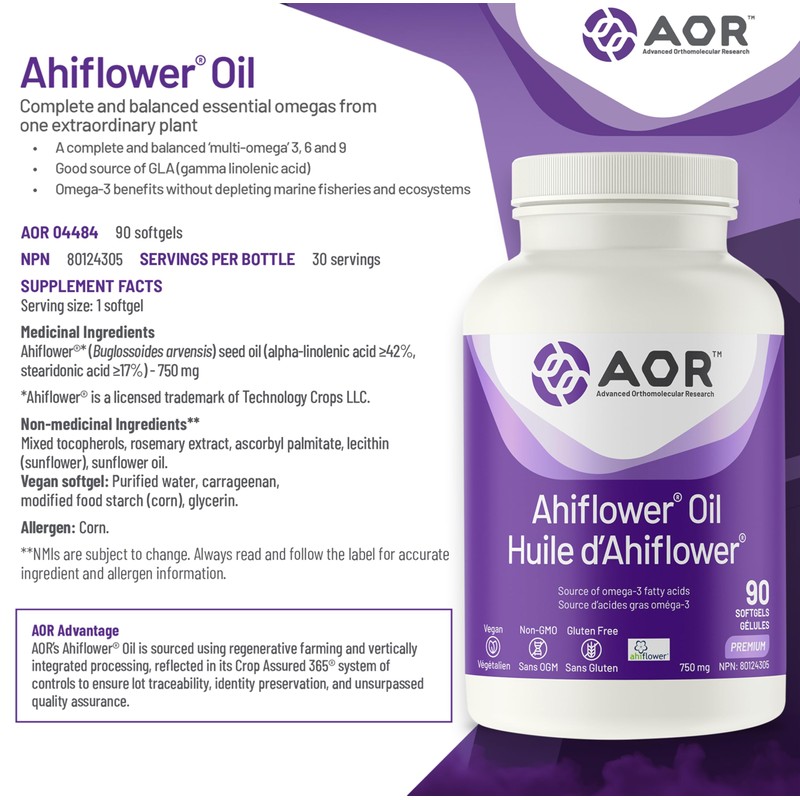 AOR - Ahiflower Oil, 90 Softgels - Complete Balanced Essential