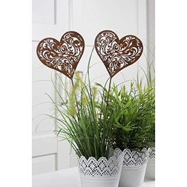 LB H&F Set of 2 Garden Stakes Heart Rust Decorative Design Stake Ornament 32 cm Large Flower Bed Stake
