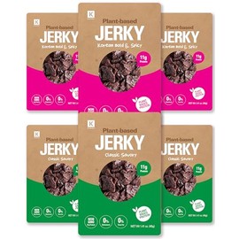 Korean Classic Savory and Bold & Spicy Vegan Jerky – 11g Plant-Based Non-GMO Soy Protein, Low-Fat On the Go Snack - 150 Calories Per Bag, 1.35oz. Pack of 6
