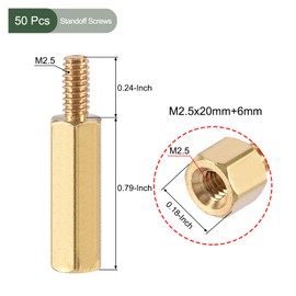 YOKIVE Pack of 50 M2.5 Standoff Screws Brass Hexagonal PCB Spacers Hold Height Uniform Large for Motherboard (Gold Tone 20 mm + 6 mm)