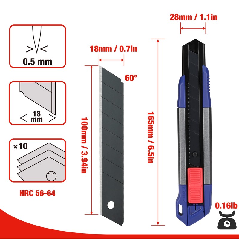 WORKPRO 18mm Retractable Utility Knife, Heavy Duty Snap-off Box Cutter