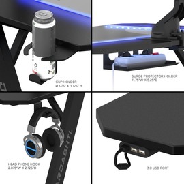 Atlantic Dardashti PC Computer, Home Office Gaming Table Z Shaped Gamer Workstation with Cup Holder and Headphone Hook, Z1-21, Powder coated finish, Midnight Desk