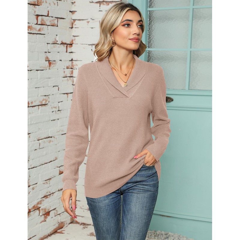 IECCP Women's Jumpers V Neck Long Sleeve Tops Women Solid