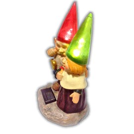 Loving Couple Garden Gnome Holding Hearts and Flower Garden Solar Light