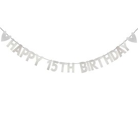 HAPPY 15TH BIRTHDAY Banner,Pre-Strung,Silvery Paper Glitter Party Decorations for 15 Years Old 15TH Birthday Party Supplies Letters Silvery ZHAOFEIHN