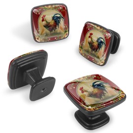 Anna Cowper 4 Pack 1.2 Inch Kitchen Cabinet Knobs Sunflower Rooster, Black Drawer Knobs Square Knobs for Cabinets and Drawers Single Hole Cabinet Hardware Cupboard Dresser Knobs