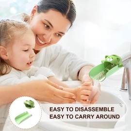 Faucet Extender for Toddlers, Kids Sink Extender for Bathroom, Hand Washing Extension God Silicone Cartoon Temperature-Sensitive Anti-Scald Anti-Splash Water (Green1)