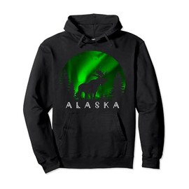 Alaska Moose Aurora Borealis Alaskan Landscape Scene Pullover Hoodie