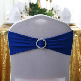 Peomeise 100pcs Classic Blue Spandex Chair Sashes with Buckle Slider for Wedding, Party Decoration
