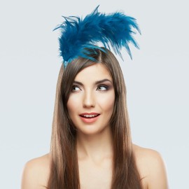 GHGMAO 1920s Feather Fascinator Headband for Women Kentucky Derby Headpiece Gatsby Fascinator Hats Feathers for Cocktail Wedding Tea Party (Lake Blue)