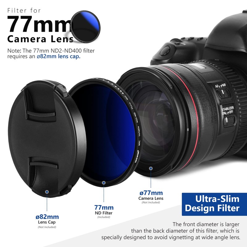 NEEWER 77mm Variable ND Filter ND2-ND400 (1-9 Stops), Neutral Density