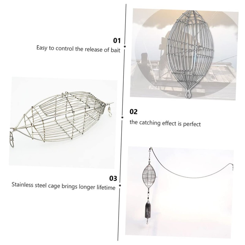 Gatuida Stainless Steel Olive Shape Bait Cage Fishing Trap for