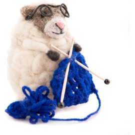 Sew Heart Felt l Hand Felted Knitting Nancy Sheep l Organic Wool l Hand Made Home Decor l Natural Fibres l Fair Trade l Plush Novelty Animal Ornament