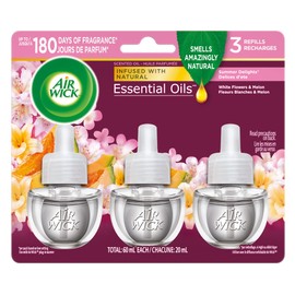 Airwick Plug In Scented Oil, White Flowers and Melon, Summer Delights,3 Refills,(20mL Each)