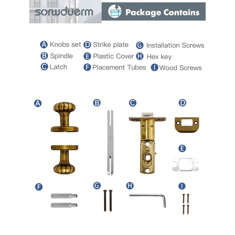 SORWDUERM Antique Brass Door Knob Passage Door Knobs Interior Door