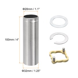 sourcing map Faucet Mount Extension Shank 4"x 1.25" Stainless Steel Pipe Faucet Extension Nipple Locknut Kit Extension Threaded Lengthen Fixed High Foot with Nut and Gasket Fittings for Basin