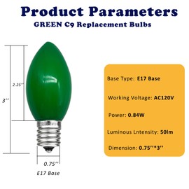 HEDCINLT 25 Pack Green C9 LED Bulbs, C9 Replacement Bulbs for Christmas Tree Lights Patio String Lights Outdoor Indoor, E17/C9 Intermediate Base, 7 Watt, Ceramic Green