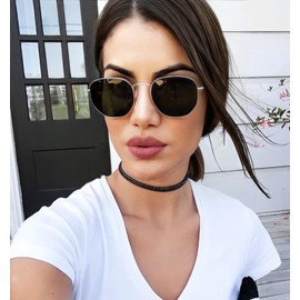 No Name Ltd Hexagonal Sunglasses for Women Fashion Retro Hippy Vintage 2024 Ibiza Festival (Black & Gold)