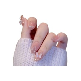 Press-On Nails with Design, Glitter French Tips, Pink Base, 24 Pieces