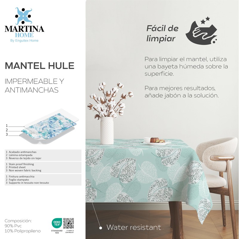 Martina Home Oilcloth Tablecloth SIL Aqua Green 140 Round