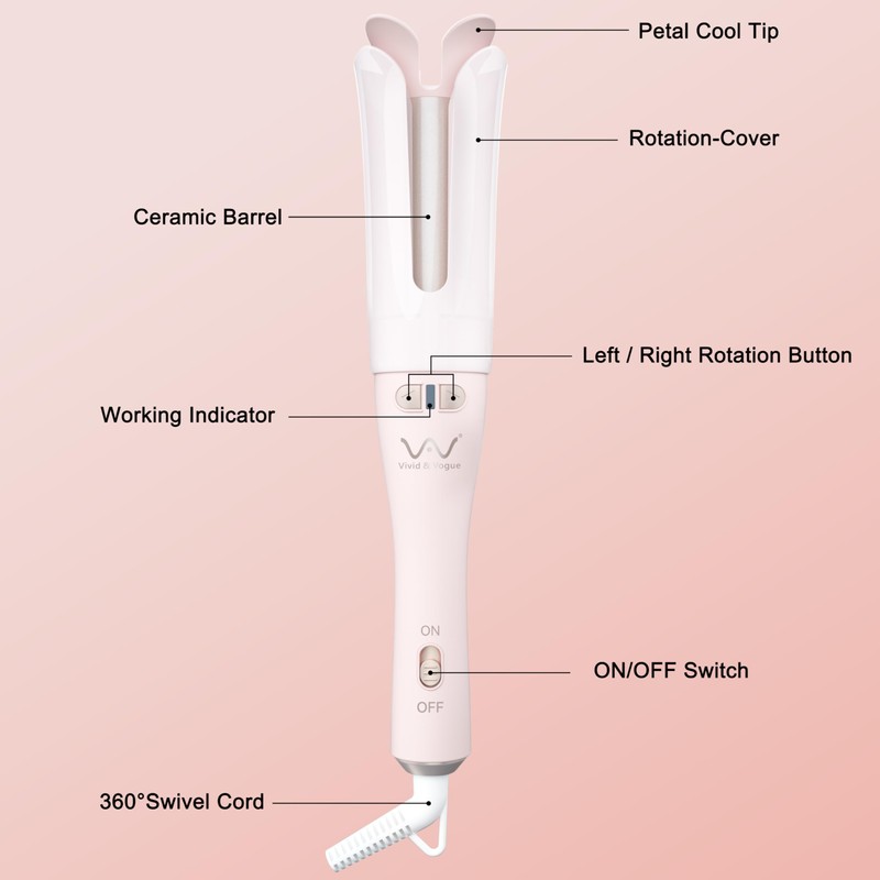 VAV Automatic Rotating Curling Iron for Medium to Long Hair