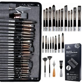 Acrylic Paint Brushes Set, 25pcs Professional Artist Series with Wide Flat, Filbert, Fan, Dagger, Cat Tongue, Round, Angle, Rigger for Oil, Acrylic, Face Painting（Color Blocking ）
