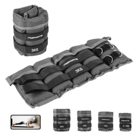 MSPORTS Professional Adjustable Weight Cuffs - Pair of 0.5-3 kg Foot and Hand Weights Including Exercise Poster + Free Work Out App (3.0 kg Pair)