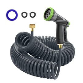 Hozcart Coil Hose,3/8" EVA Coil Garden Hose 25 FT,Curly Water Hose Lightweight with Brass Connectors,Recoil Garden Hose Includes 8-Pattern Spray Nozzle for Boat, Yard, Patio, Green