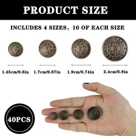 UPIQNG 40Pcs Metal Buttons Sewing Button Set Round Vintage Brass Clothes Buttons DIY Accessories for Uniform Blazer Jacket Suits,15MM,18MM,20MM,25MM (Bronze Color)