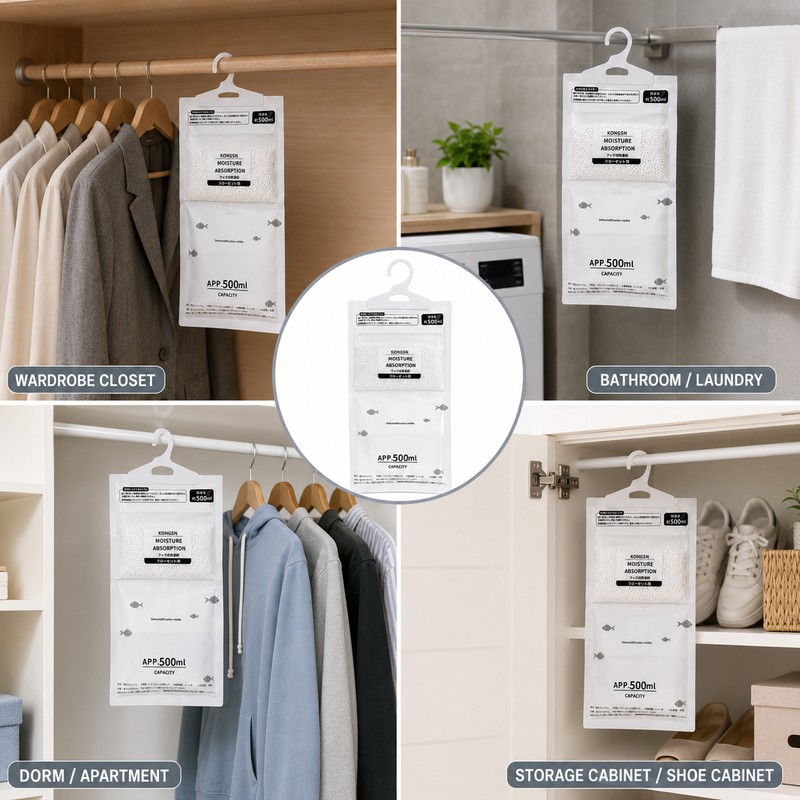 Hanging Moisture Absorber Bags for Closet Humidity Control – 5-Pack