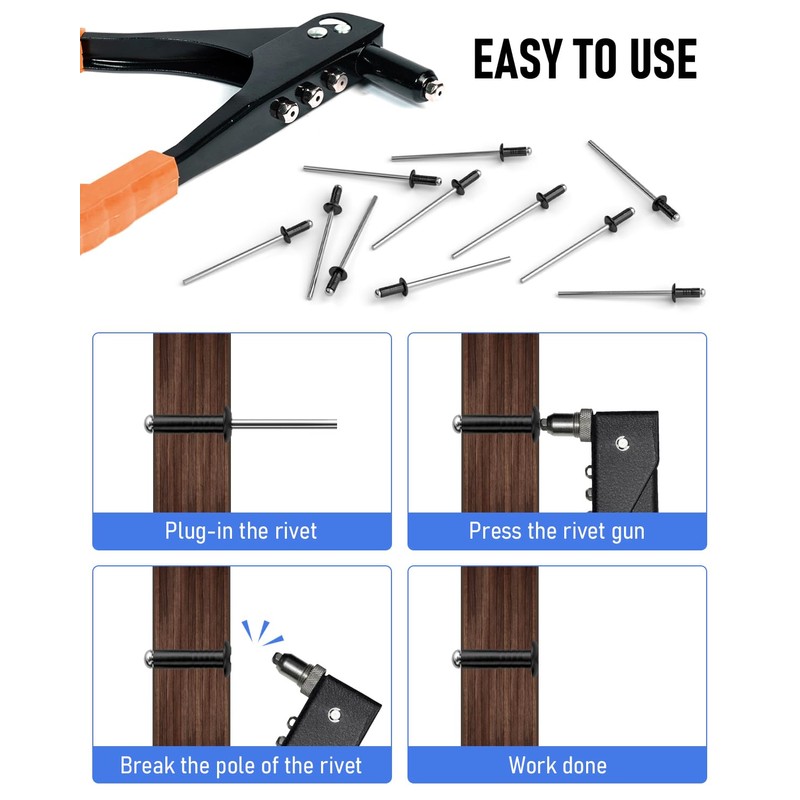 INCLY 1000PCS Pop Rivets Assortment Kit, 14 Sizes Black Rivets