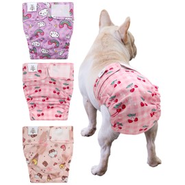 CuteBone Washable Dog Diapers Female No Tail Hole 3 Pack Reusable Doggie Period Training Pants for Docked-Tail Frenchie French Bulldog Boston Terrier Without Tail WWD29M