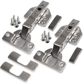 LANZZAS Corner Stop 110 Degree Cabinet Hinge with 3D Mounting Plate, Cover Caps and Screws as a Complete Set of 2