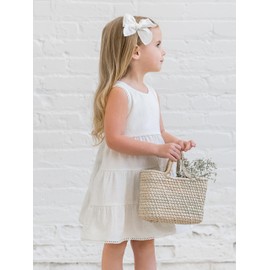 Colored Organics Baby Toddler and Kids Organic Cotton Casual Summer Dresses - Short Sleeve Dress -Coconut Seersucker6-12M