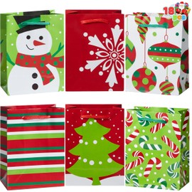 JOYIN 18 PCS Christmas Present Bags, Holiday Goody Gift Treat Candy Wrapping Paper Bags for Classroom and Party Favors, Xmas Decor Supplies 4.3"X5.5"X2.5" (not included tissue paper)