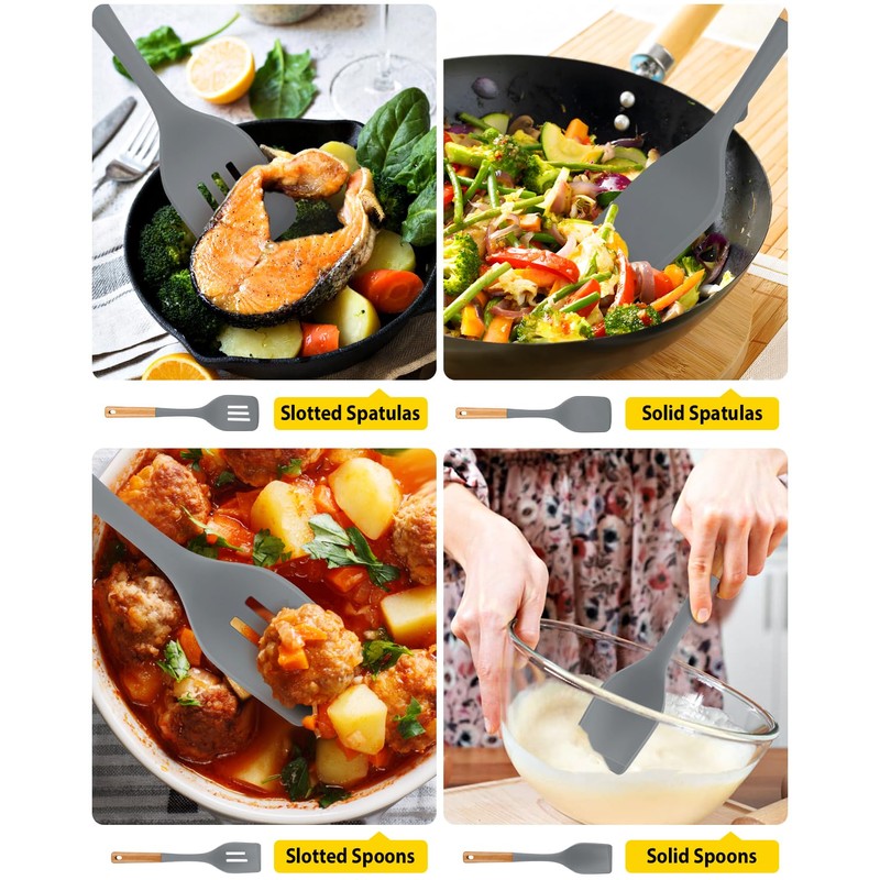 Pack of 4 Silicone Kitchen Utensils Set, Non Stick Solid