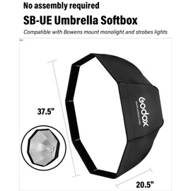 Godox SB-UE 37"/95cm Octagon Softbox Kit, Octa Foldable Umbrella Softbox, Portable Octabox with Bowens Mount Speedring and Carrying Bag for Studio Flash Monolight, Portrait and Product Photography