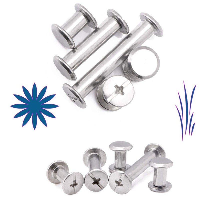 Chicago Screws Kit,SpzcdZa 120sets 6 Sizes Screw Rivets Silver Chicago