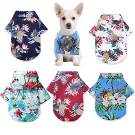 5 Pcs Hawaiian Dog Shirt Pet Summer T-Shirts Coconut Tree Pineapple Beach Pets Clothes Breathable Cool Costume for Cat Boy Girl Cute Puppy Polo Apparel Outfit Costumes Doggy- Medium