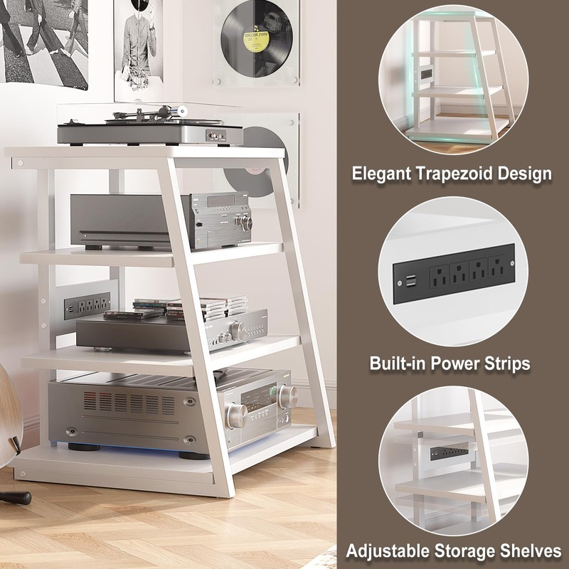 armocity 4-Tier AV Media Stand with Power Strips, Corner TV