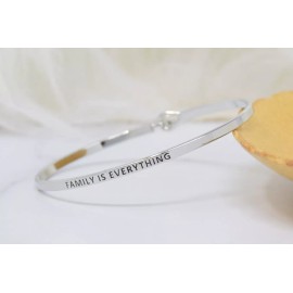 Curated Trinkets FAMILY IS EVERYTHING  | Inspired Message Engraved Simple Bangle | SILVER