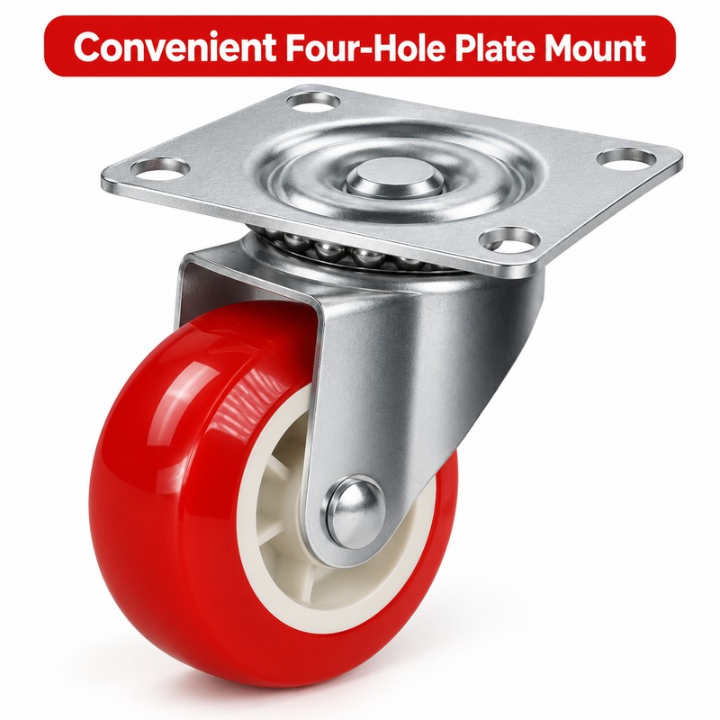 4-Pack Red PVC Swivel Caster Wheels for Furniture & Utility