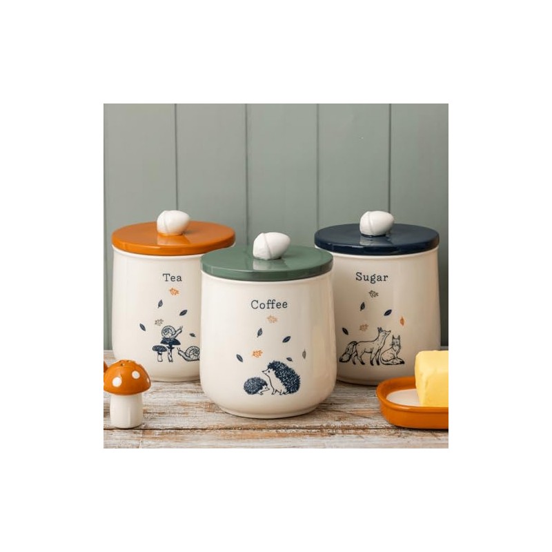 Price & Kensington Ceramic Coffee Jar Woodland Airtight Lid Acorn