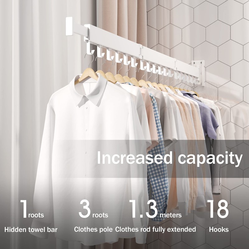 LIENAHU Wall Mounted Clothes Drying Rack, Collapsible, Folding, Retractable -