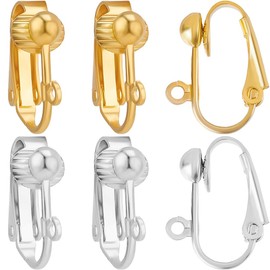Beebeecraft 1 Box 36Pcs 18K Gold Plated 925 Sterling Silver Clip Earring Connectors Interchangeable None pierced Clip On Earring Findings Components with Open Loop for Jewellery Making Diy Crafts